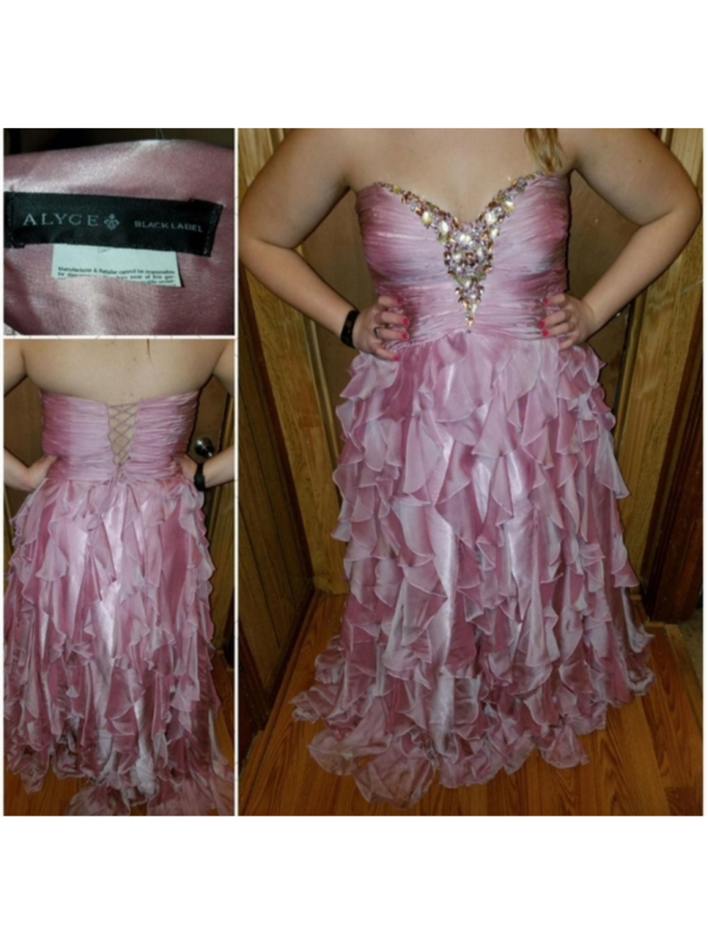 ALYCE PARIS Black Label Formal Pink Ruffle Dress W/ Corset Back! Size 14